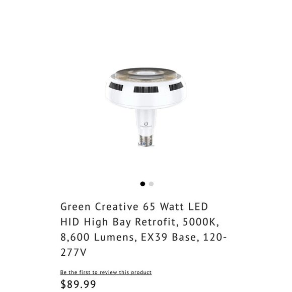 Green Creative 92185 8600 Lumens 65 Watt 5000 Kelvin LED Low Bay Retrofit E39 - Picture 1 of 7